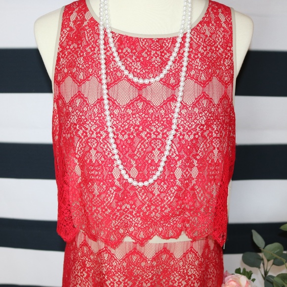 NWT KENSIE Red Layered Lace Dress - Picture 6 of 6